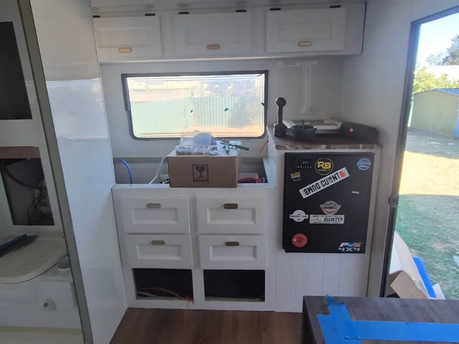 Caravan kitchen and power panel